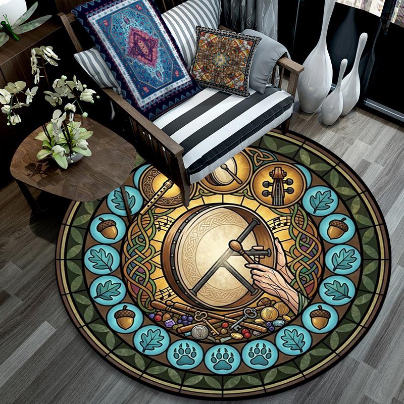 Celtic Musical Harmony Round Area Rug Under Office Chairs Bedroom Living Room Home Decor 80cm x 80cm