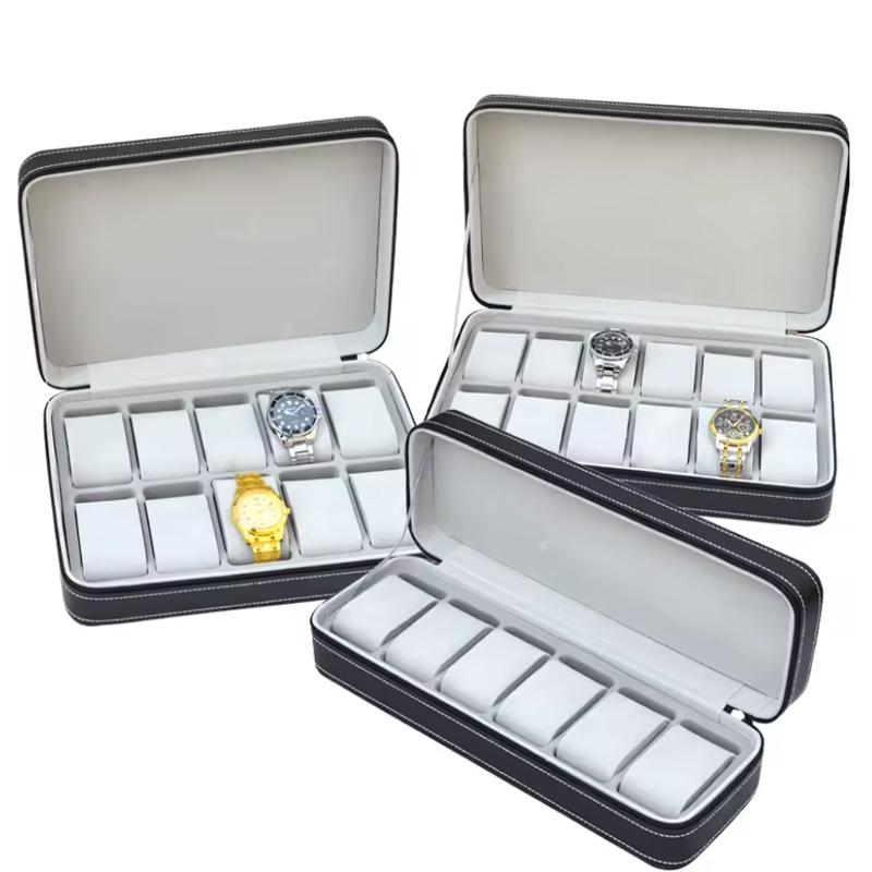 Travel Dustproof Embedded Watch Box Zipper Portable PU Leather Storage Case Watch Display Box For Trips And Gifts