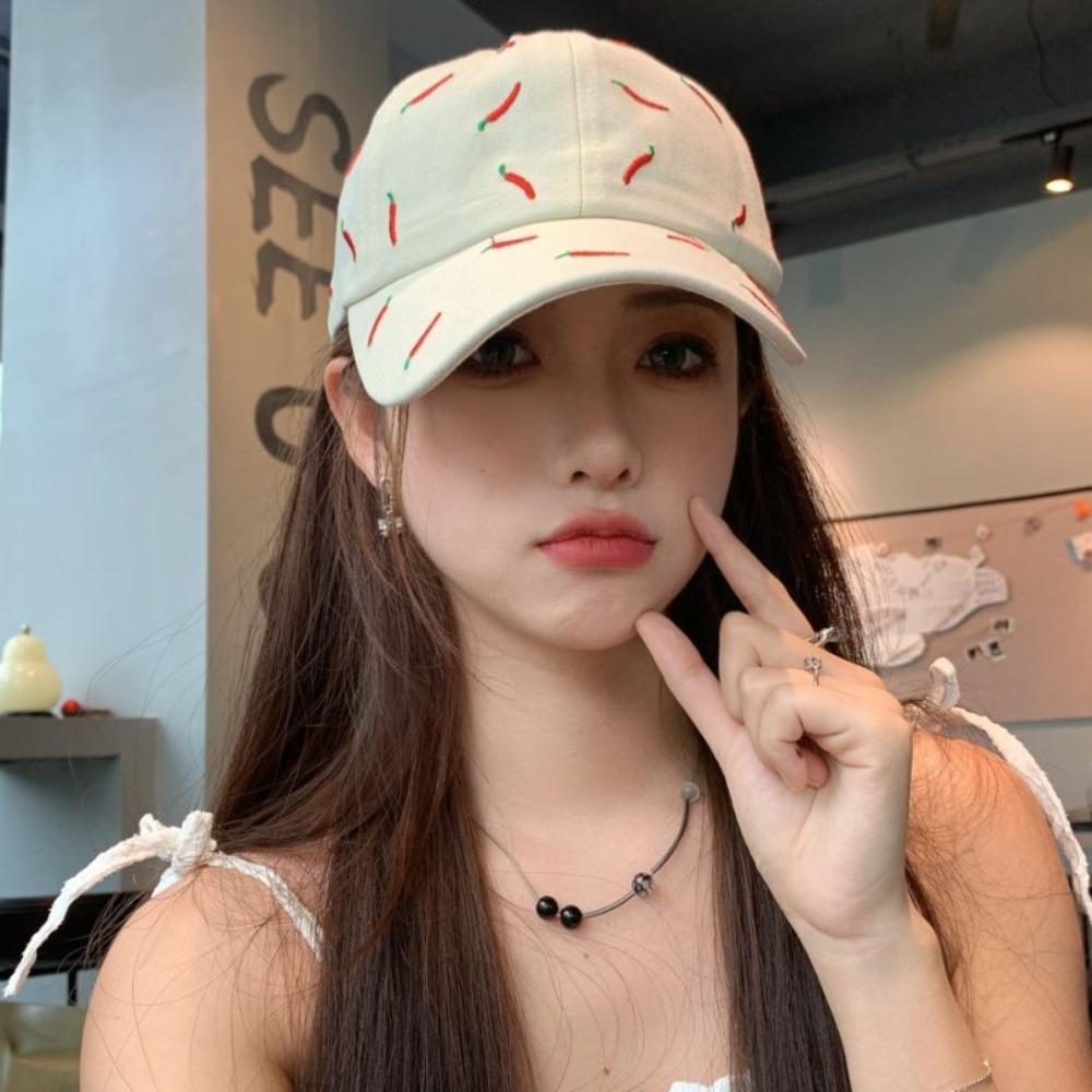 Sunscreen Red Pepper Hat Peaked Cotton Baseball Cap Chili Embroidered Baseball Cap  Summer