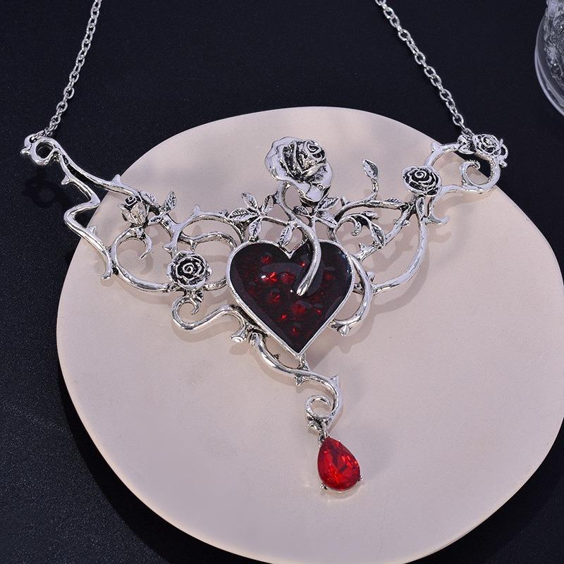 "Roses feed on the heart" New Style Gothic Punk Red Necklace Halloween Rose Necklace