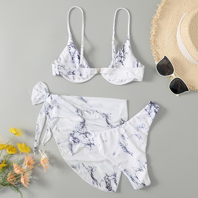 

Сексуальный женский комплект бикини из трех предметов с мраморным принтом тай-дай (Европейский и американский стиль, 2025) Large