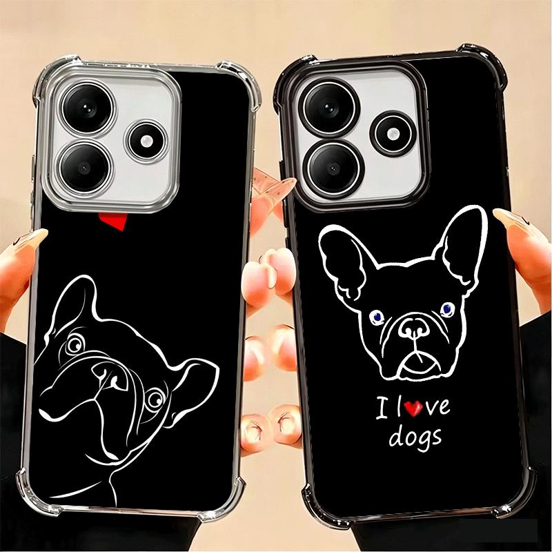 French Bulldog Black Desgin Plating Phone Case For Xiaomi Poco X5 X6 X7 X8 Pro Max F8 Ultra F7 M8 M7 M5S Redmi 15C 15 14C 13C 13