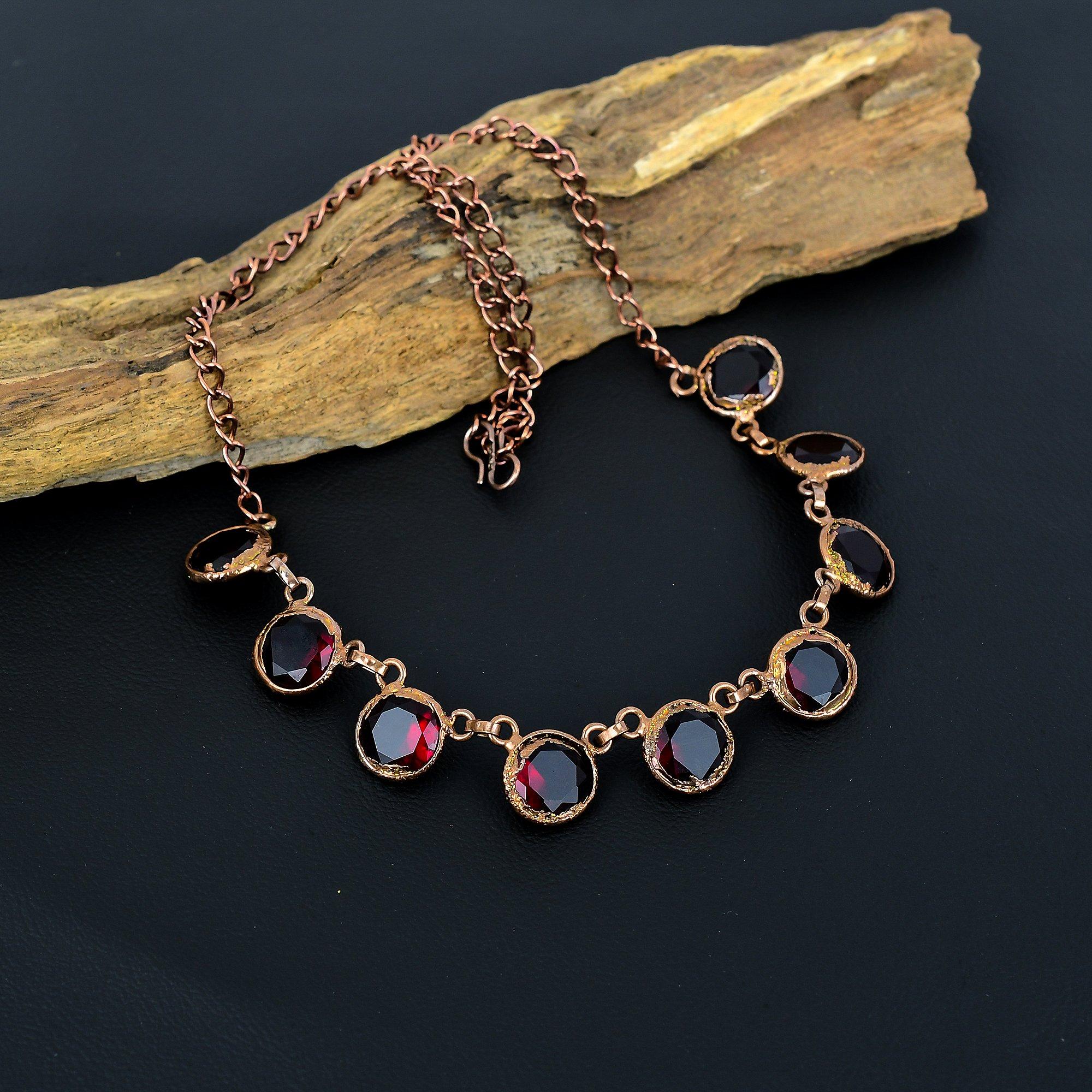 

Ожерелье из гальванизированной меди с гранатом и регулируемой цепочкой, ожерелье из драгоценных камней ручной работы ко Дню памяти