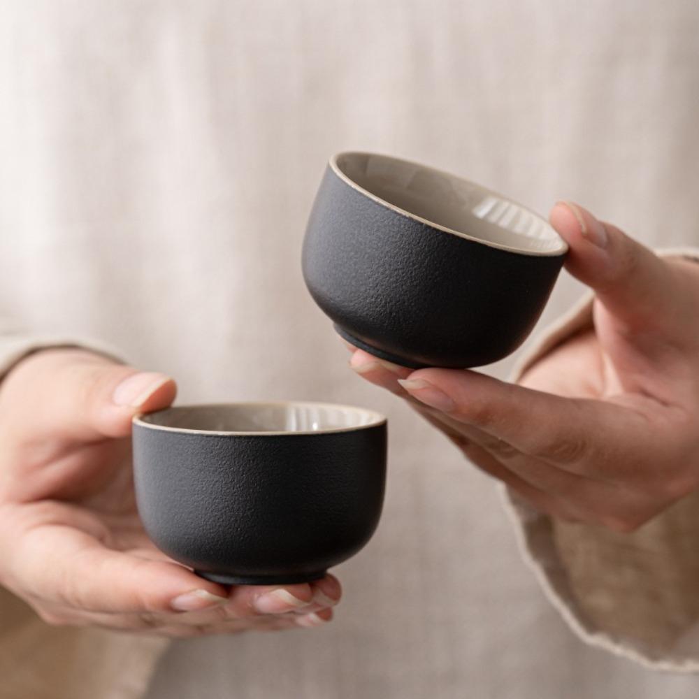 6PCS Tea Pair Set Retro Tea Cup Black Heat-resistant Tea Bowl Chinese Handmade Single Cup Office