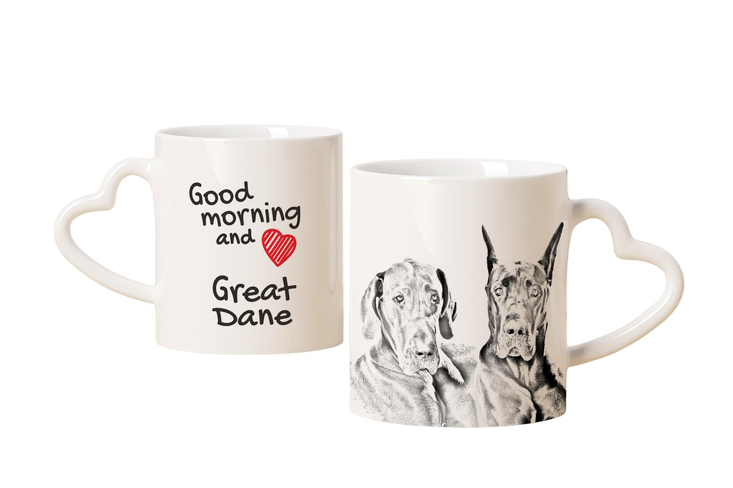 

Great Dane - cup with a dog, adorable cup with a heart-shaped handle, universal gift from the Art-Dog brand білий