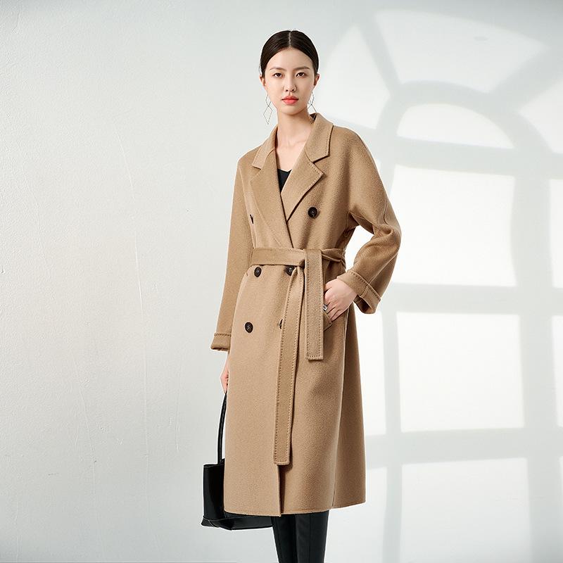 Premium 100% Pure Cashmere Ripple Double-Faced Coat