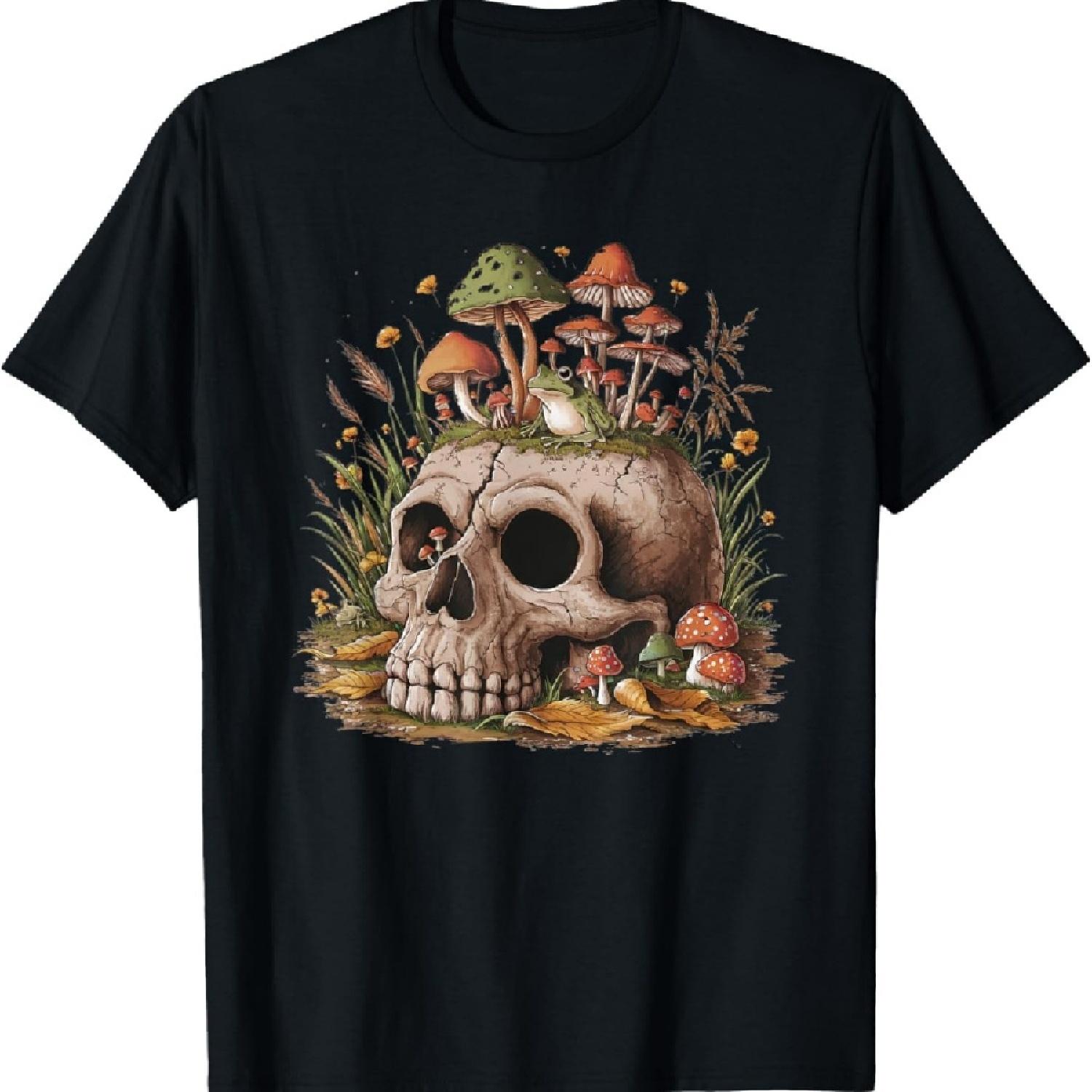 

Cottagecore Fantasy Frog on Skull Mushroom Aesthetic Goblin T-Shirt S