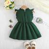 Baby Mädchen Neues Landhausstil Kleid Grün Ärmellos Rüsche + Blumenstickerei Schleife Prinzessinnenkleid