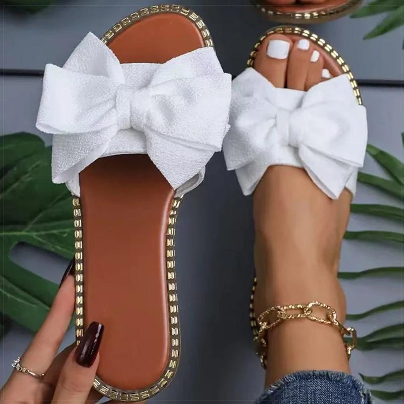 Women's Sandals Sweet Bow Summer Shoes Women Flat Sandals Inddor Outdoor Slippers Women 2025 New Sandals Summer Footwear Female