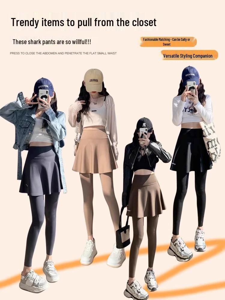 Women's Fleece-Lined Two-Piece Yoga Pants & Skirt - High-Waisted, Thickened for Slimming, Ideal for Autumn/Winter Fitness & Outerwear.