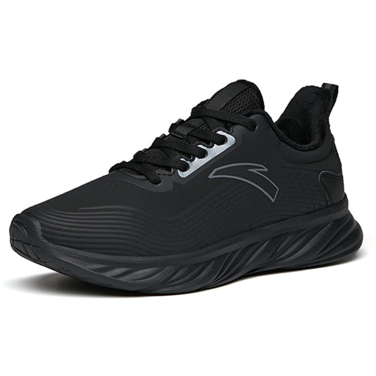 Anta Running Collection Cushioning Low Top Running Shoes Women's Pure Black Leather Upper Fleece Lined 122145571-10
