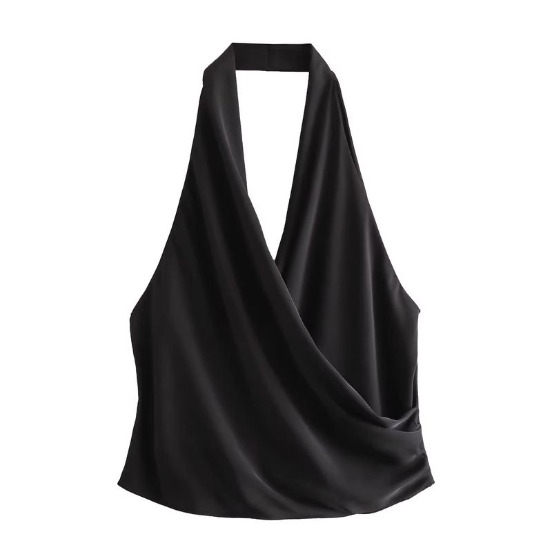 Za Fashion Style ZR Women's Clothing French Minority Fashion Silk Satin Texture Hanging Collar Tops 7969240 737