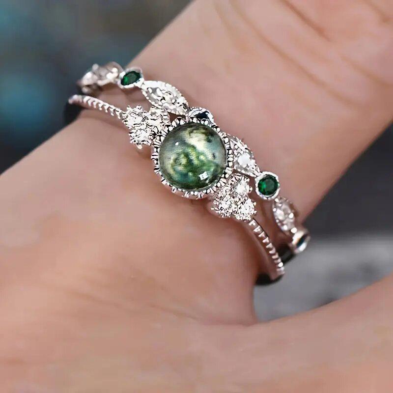 925 Sterling Silver Ring Set for Women Emerald Zircon Crystals Engagement Wedding Jewelry Glamour Gifts