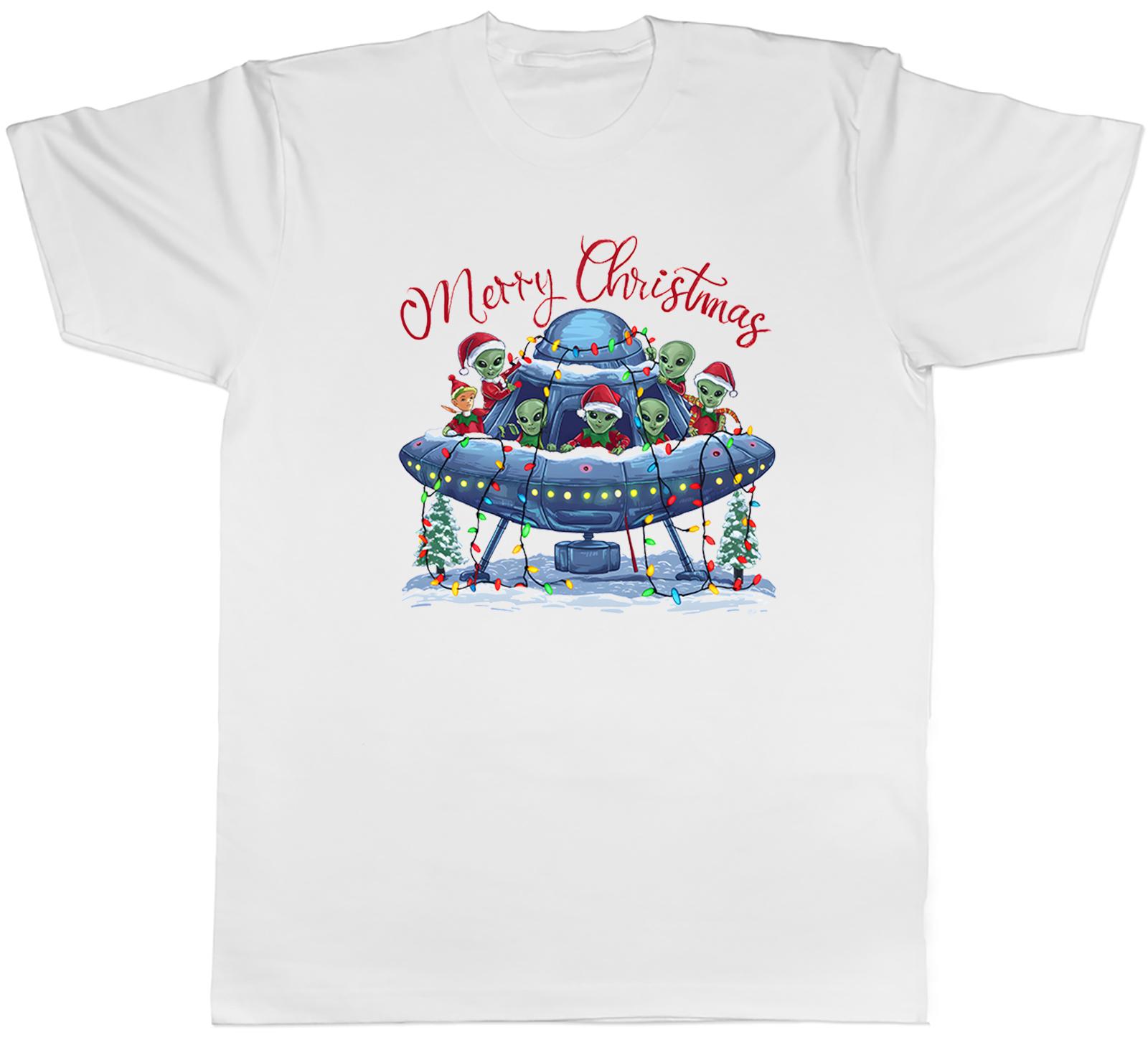 Merry Christmas Aliens UFO Unisexs TShirt Xmas Lights Decoration Tee Gift S