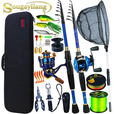SOUGAYILANG Cannes et moulinets de pêche ComboTravel Canne à lancer télescopique avec moulinet à filature Baitcasting Sac de transport de pêche Ligne de pêche Leurre