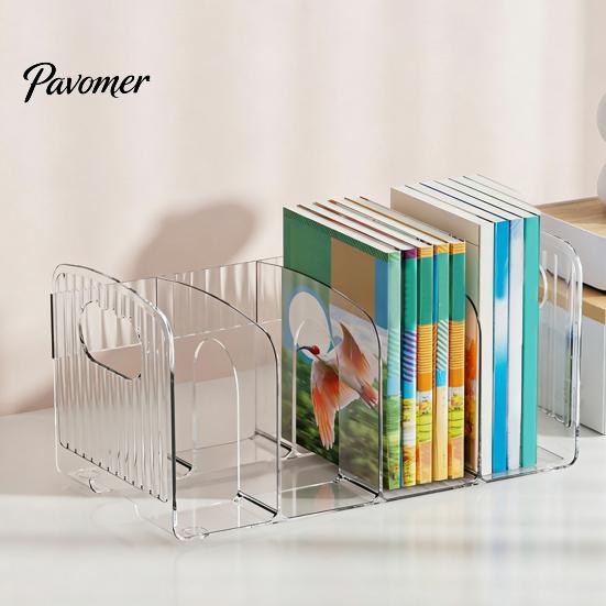 Decorative Bookshelf Decor for Home Clear Magazine Holder, 3/4-Compartment Desk Organizer, Vertical Bookend File Stationery Organizer Sorter