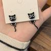 Cool Cute Black Kitten Cartoon Stud Earrings: Creative Niche Jewelry with Sweet, Fashionable Design