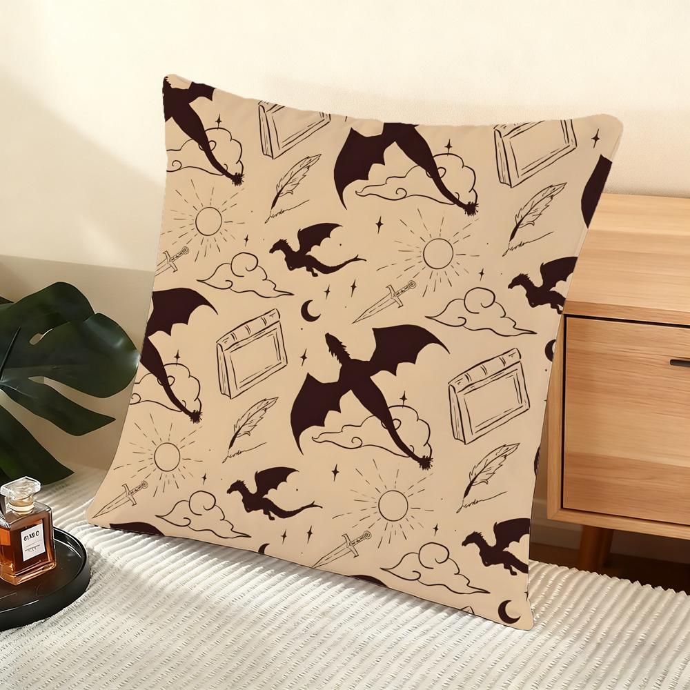 Cushion Cover Silky Short Plush Home Sofa Cushion Cover - Invisible Zipper Home Decoration F-Fourth W-Wing Dragon