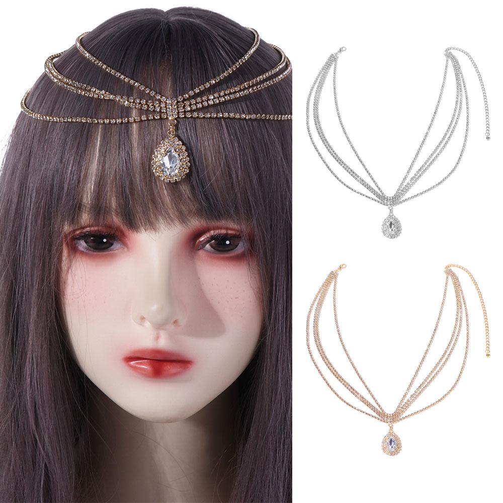 Headwear Rhinestone Head Chain Water Drop Boho Headband Luxury Forehead Chain  Wedding