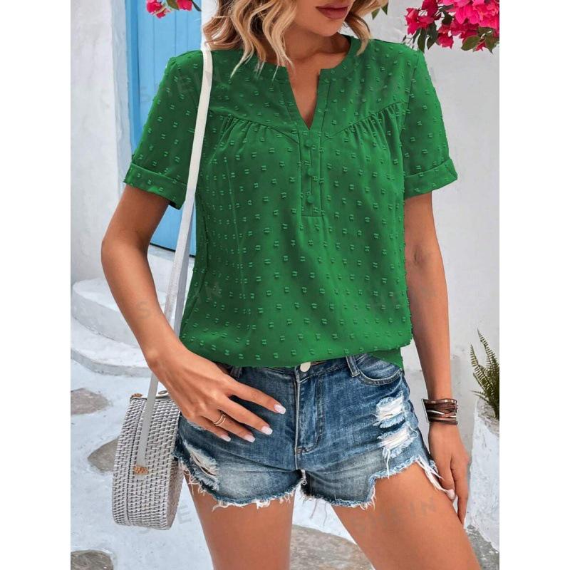 Women's New Style Solid Color V-Neck Jacquard Shirt for Elegant Commuting