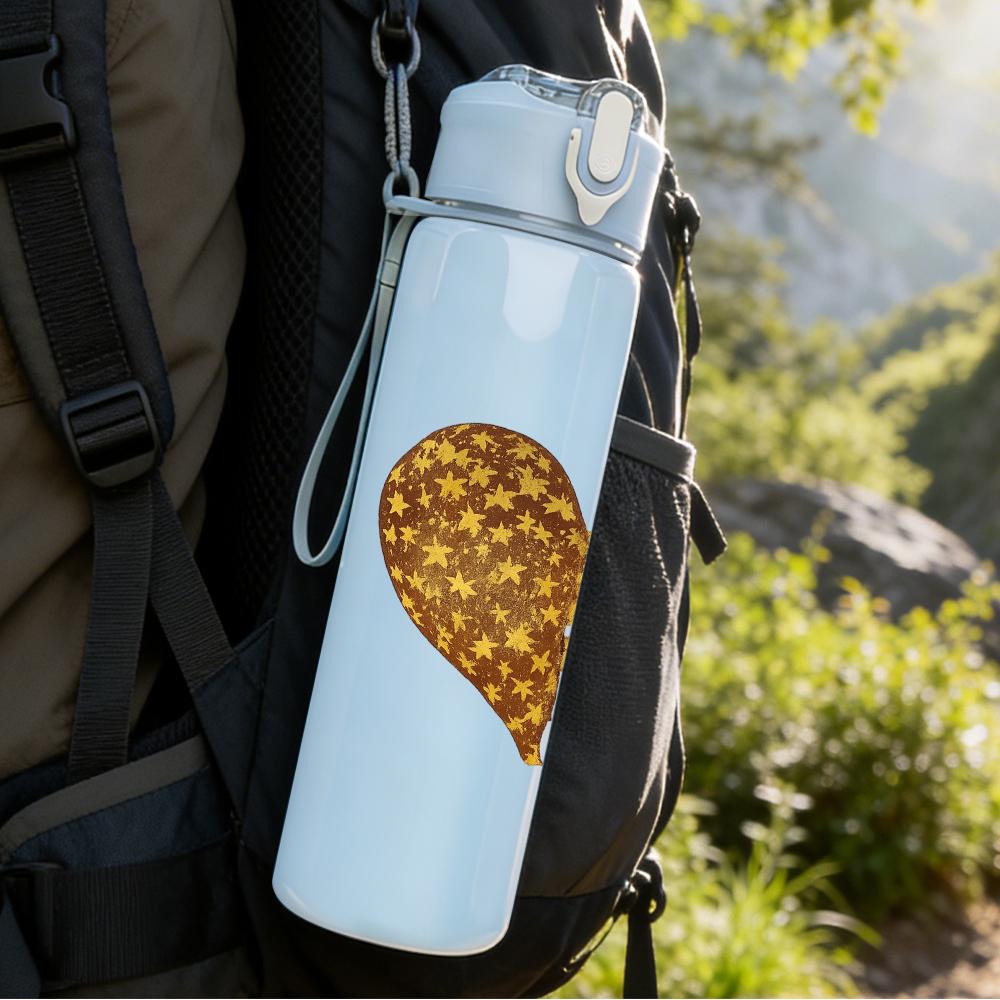 1PC Leopard Filled Heart 750ml Color Plastic Sports Water Bottle Leakproof Flip Straw Lid Suitable for Sports Office Home Use