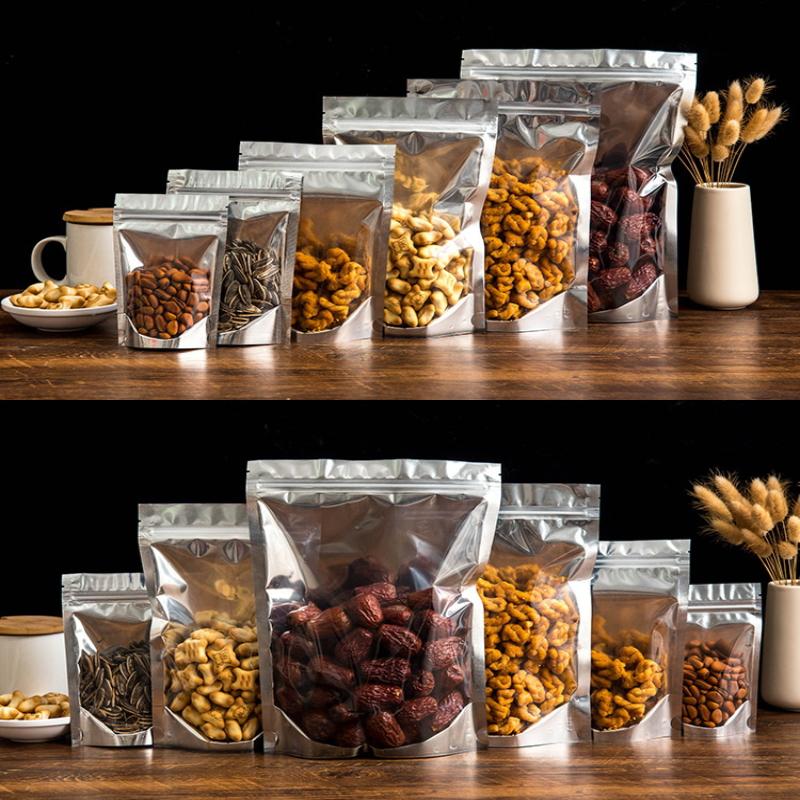 100Pcs Wholesale Clear Front Transparent Stand Up Smell Proof Resealable Ziplock Aluminum Foil Packaging Mylar Food Bag