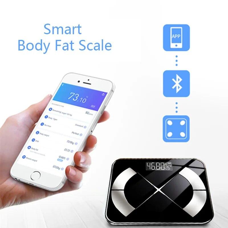 Váha tělesného tuku Chytrá bezdrátová digitální váha do koupelny Analyzátor složení těla s aplikací pro chytré telefony kompatibilní s Bluetooth