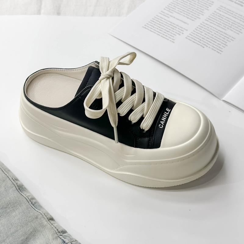 thick-soled leather bag head half slippers women's fashion outer wear summer new versatile small height-increasing muffin shoes