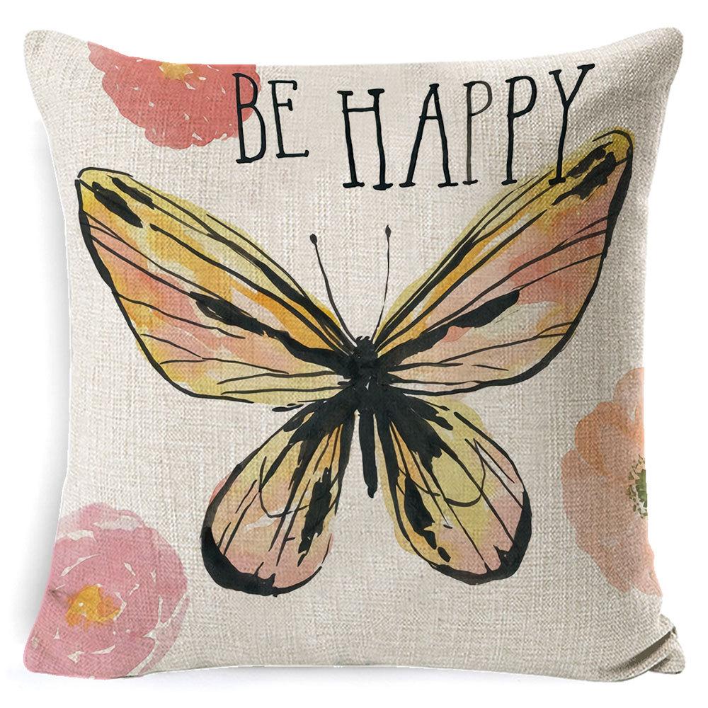 Village Style Rural Flower And Bird Sofa Pillow Cover Linen Spring Cushion Cover Car Waist Backrest Cover