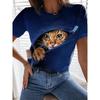 Summer fashion versatile cat animal 3D printed women's round neck short sleeved T-shirt