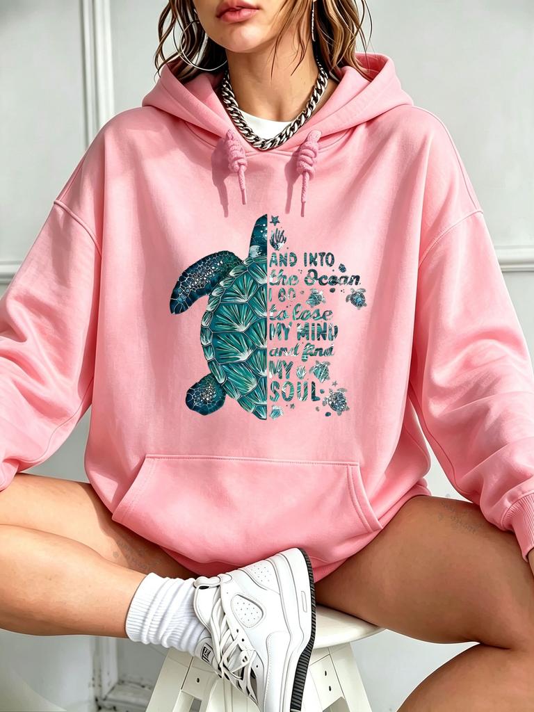 Autumn and Winter Ocean Soul Turtle Pattern Hooded Sweatshirt Loose Long-Sleeved Street Fashion Couple Hoodie Top
