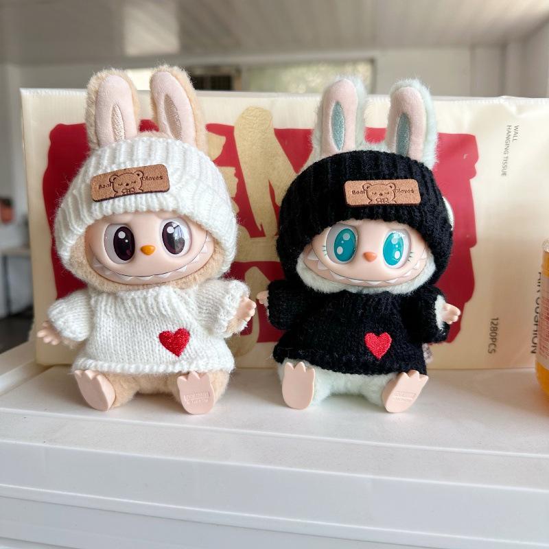 Labubu Pendant & Teddy Bear Hat Set: First Gen & Second Gen Knitted Sweater Blind Box Doll Outfit