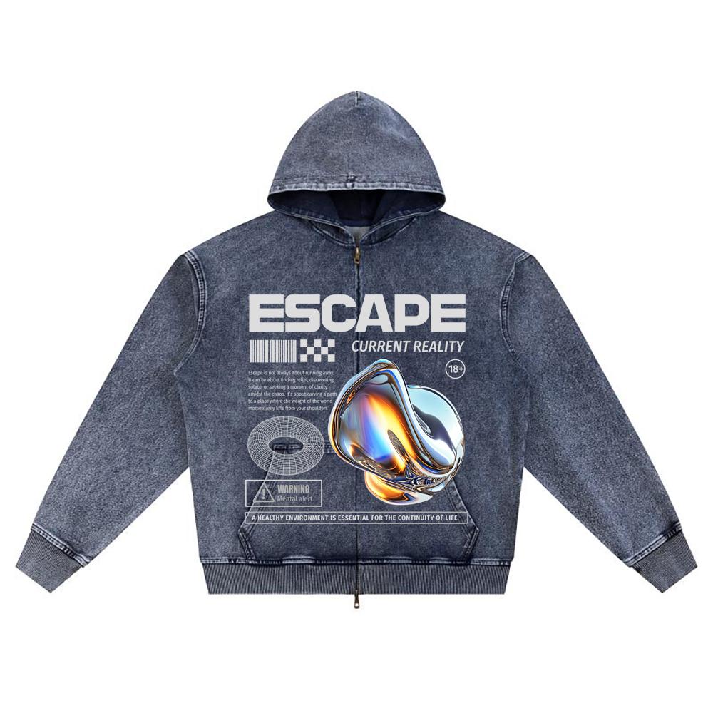 

Худи из вязаного денима на молнии с принтом DTG, уличная одежда, худи на молнии с принтом Brother XL темно-синий