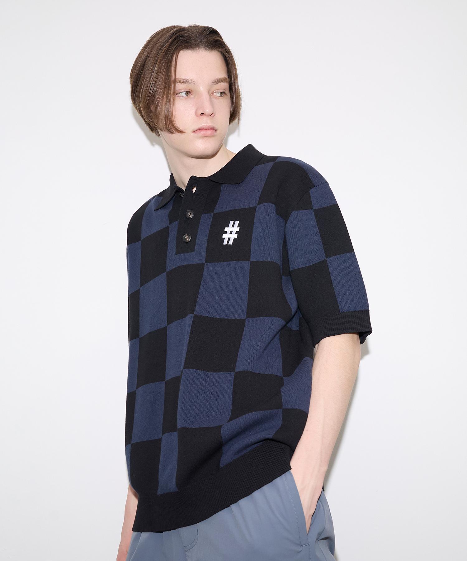 Vintril Short Sleeve Classic Checkerboard Comfort Fit Knit (Dark Navy) M