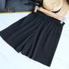 Women Shorts Elastic High Waist Ribbed Design Solid Color Casual Loose Fit Shorts Summer Wide Leg Shorts