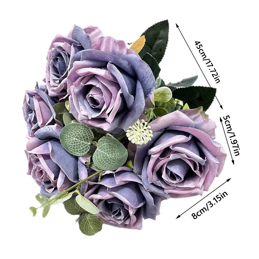 Silk Petal Artificial Flower Rose Multicolor Faux Eucalyptus Leaves  Gift