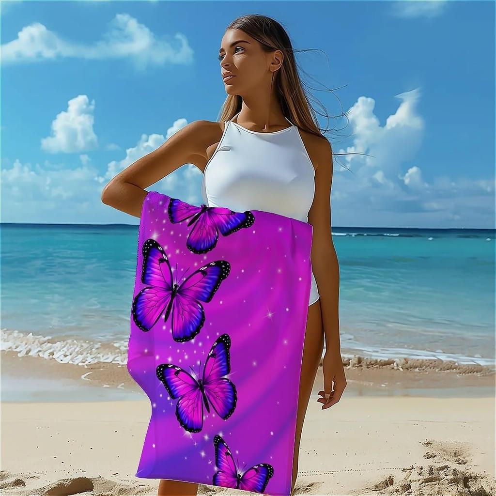 Schmetterling lila Muster Strandtuch für Familie Sachen Freund Geschenk Schnelltrocknend Sandfrei Für Bad Yoga Strand Camping Schwimmen GYM