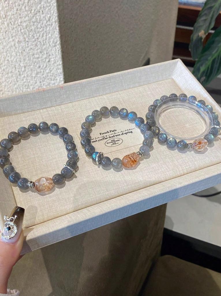 Natural high-quality gray moonstone crystal bracelet, guardian stone bracelet.