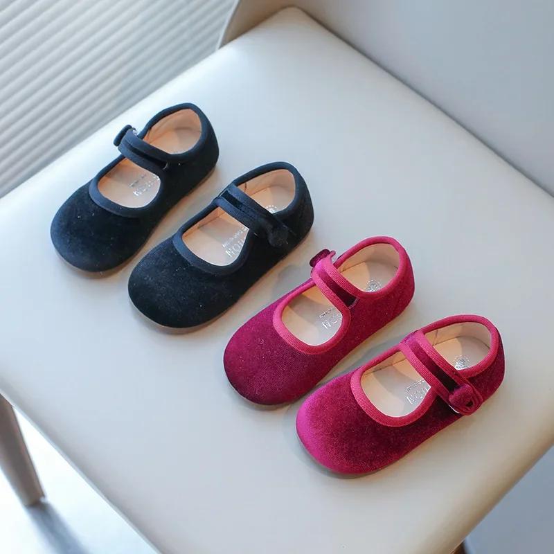 Spring Summer Shoes for Girls Dopamine Color Velvet Mary Jane Shoes Child Soft Sole Elastic Band Ballet Flats Kids Casual Shoes