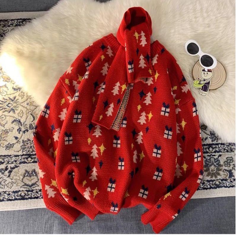 Christmas Couple Sweater Women's Autumn and Winter Thread Coat Loose Knitted Sweater