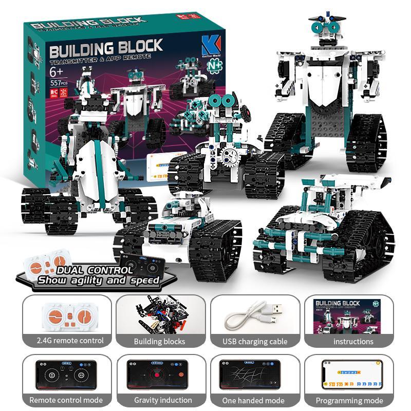 Moc 557Pcs 5 In 1 Creative Electric Rc Education Versatile Robot Model Diy Building Blocks Children'S Puzzle Toys Birthday Gift