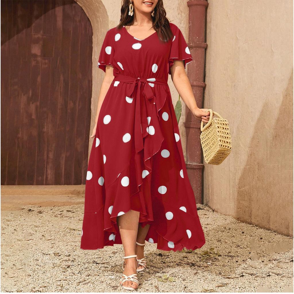 Kadın Moda Trendi Lastikli Bel Baskılı Elbise Büyük Beden