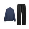 Li Ning Stand Collar Zipper Fleece Cardigan Hoodie Comfortable Long Pants Casual Sports Suit Men Suit AWDVG71-2+AKLVD35-1