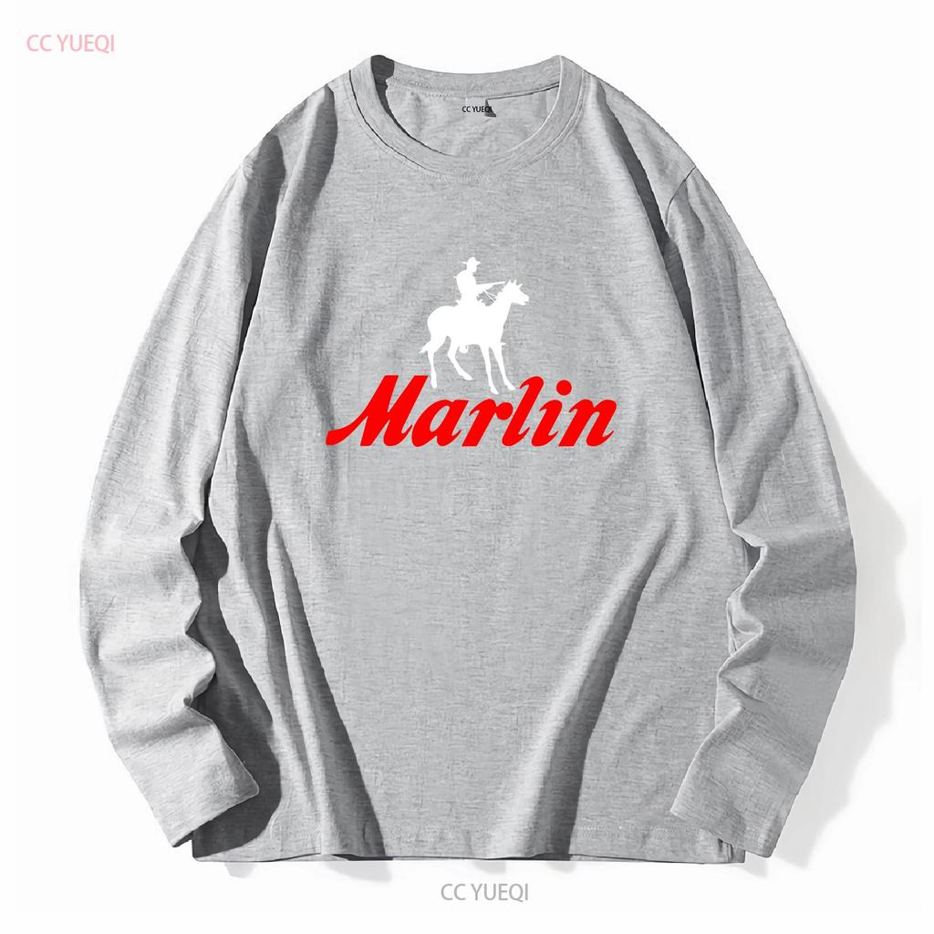 Marlin Gunmaker Logo Guns Firearms Rifles Men's Navy Blue T Shirt S 5XL Long Sleeves Vintage Washed Breathable Comfortable