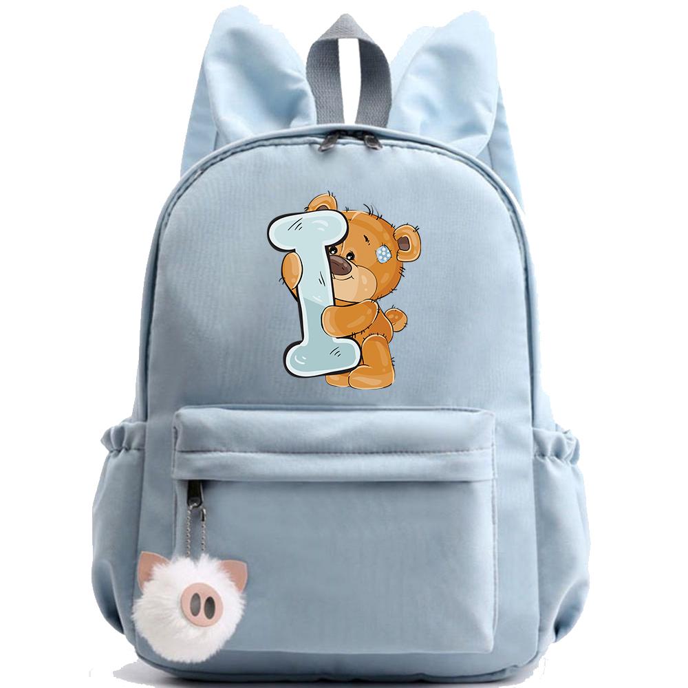 Little Bear 26 English Letters Backpack Printed School Bag for Teenager Kid Boy Girl Student Cartoon Bookbag Outdoor Rucksack