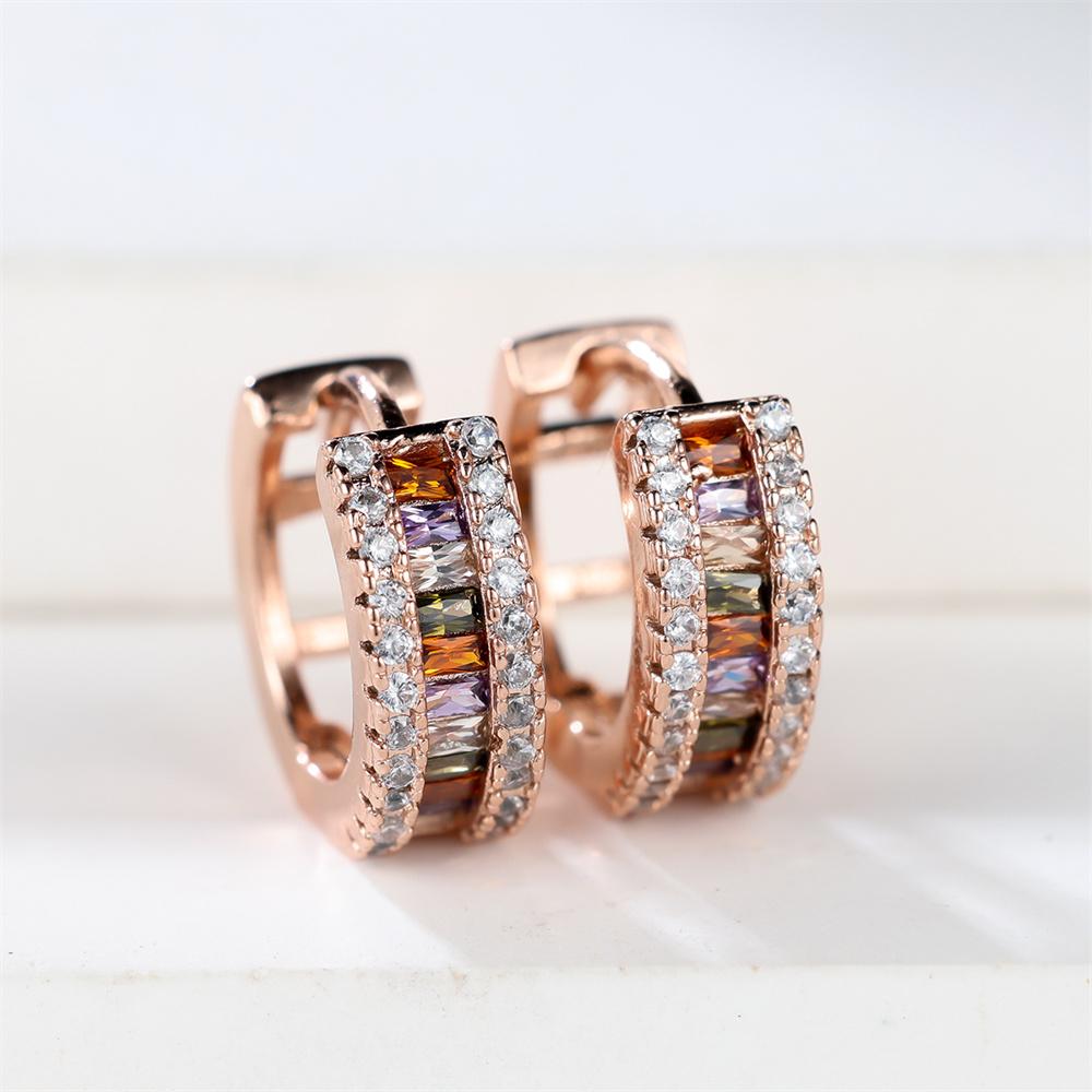 Multicolor Crystal Square Stone Female Classic Small Round Hoop Earrings For Women Rose Gold Color Wedding Party