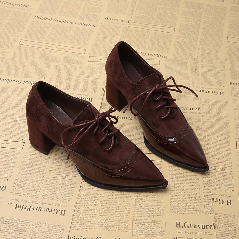 2026 New Pointed High-heeled Single Shoes Size  Lace Up Thick Heel Small Leather Shoes for Women Zapatos De Mujer