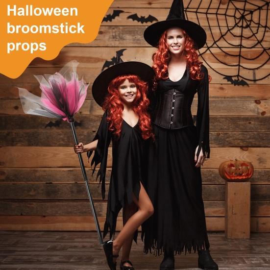 Halloween Witch Broom Wizard Cosplay Accessory Halloween Party Prop Realistic Plastic Broom Decoration for Stage Performance
