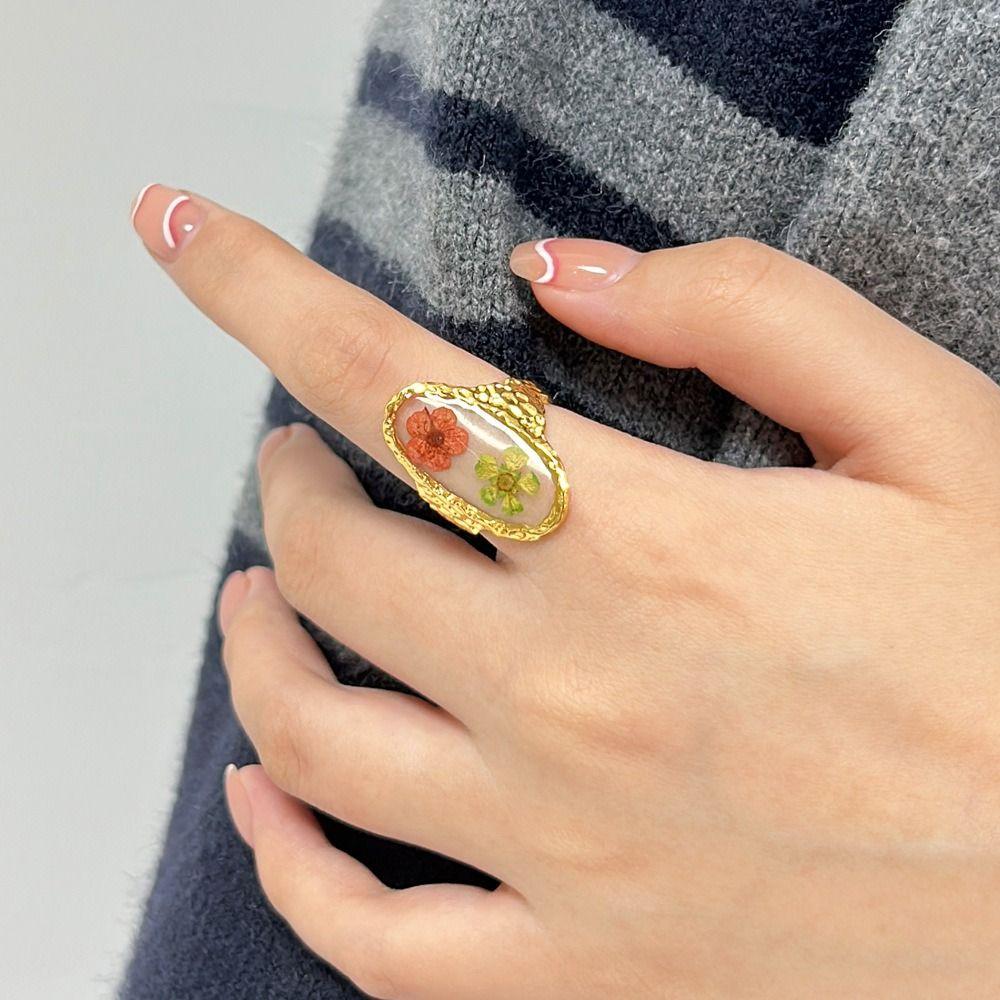 Korean Style Eternal Flower Ring Stainless Steel Open Ring Summer Transparent Ring Gift