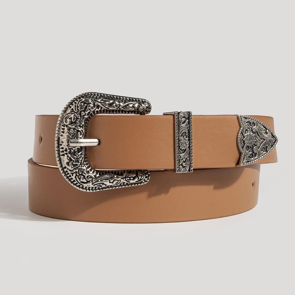 New Lady's Western Handsome Fashion Engraving Retro PU Belt Neutral Personality Trendy Women's Belt
